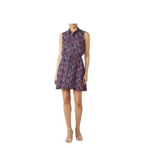 Parker Jemma Dress Mini Floral Sleeveless Collar Blouson Blue Purple Size S